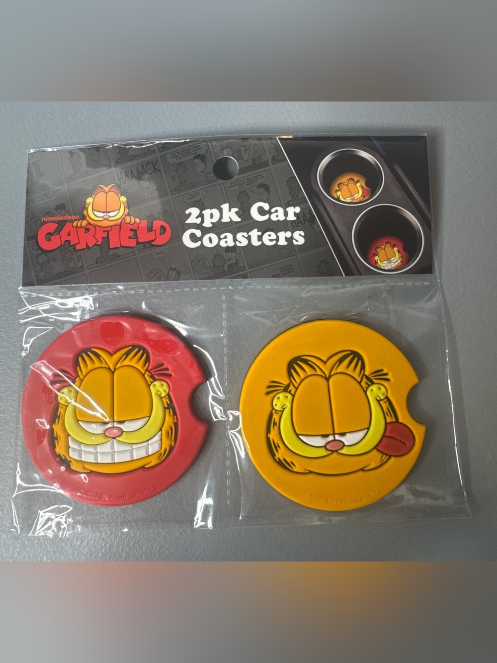 Nickelodeon Garfield 2-Pack Silicone Car Coasters easy clean smiling licking cat